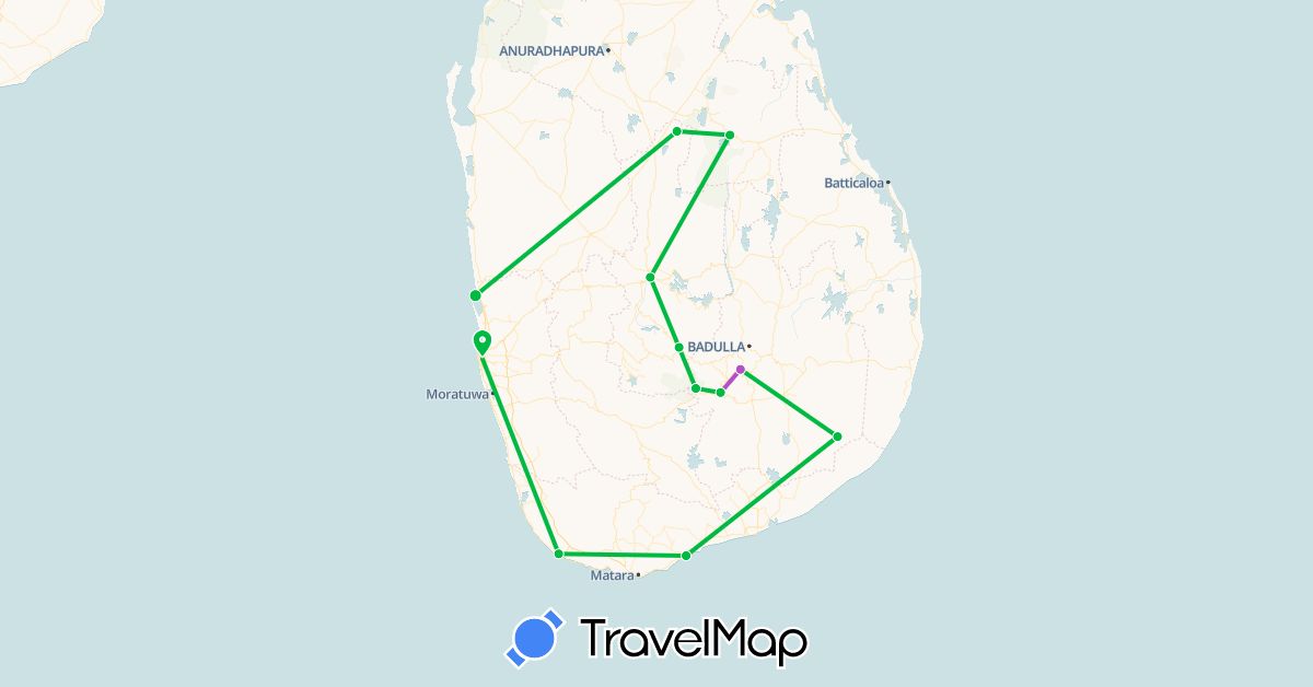 TravelMap itinerary: bus, train in Sri Lanka (Asia)